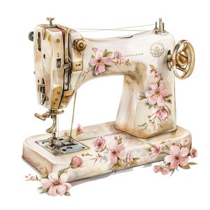 18 PNG Sewing Machine Clipart Set –  Watercolor Clipart | Retro Sewing Clip Art | Craft & Quilting Design Elements | Transparent Background