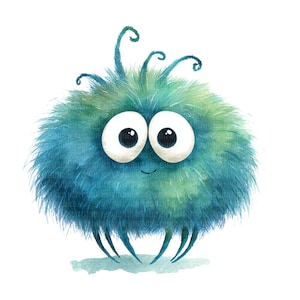 20 PNG, niedliche Halloween Monster Aquarell Clipart - Flauschige kleine Monster, Gruselige süße Illustration Set, Sofort Download, Monster png