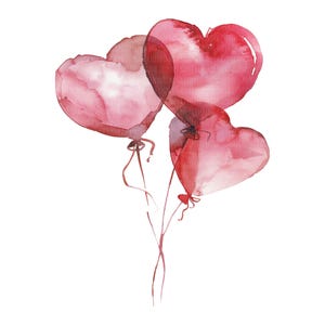 12 PNG Heart Ballons, Watercolor Heart Balloon Clipart, Love Balloons, Romantic Clip Art, Valentine’s Day Graphics, Transparent Background