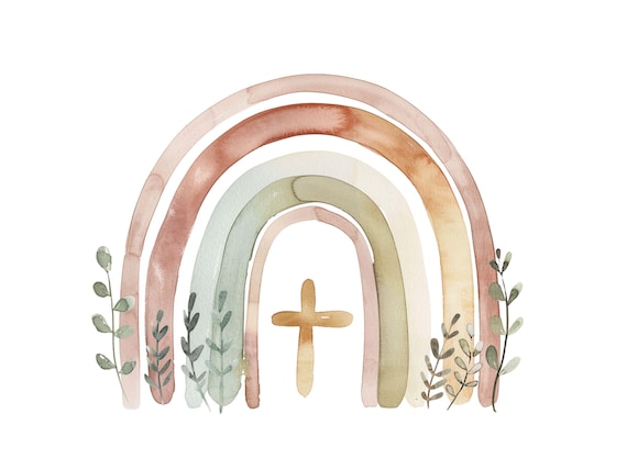 20 PNG Boho Rainbow with Christian Cross Clipart Set PNG | Faith-Based Bohemian Rainbow Graphics | Religious Nursery Art & Christian Crafts