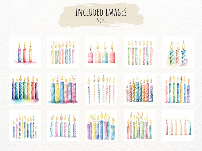 Watercolor Birthday Candle Clipart, Pastel Candles Illustration (JPG ...