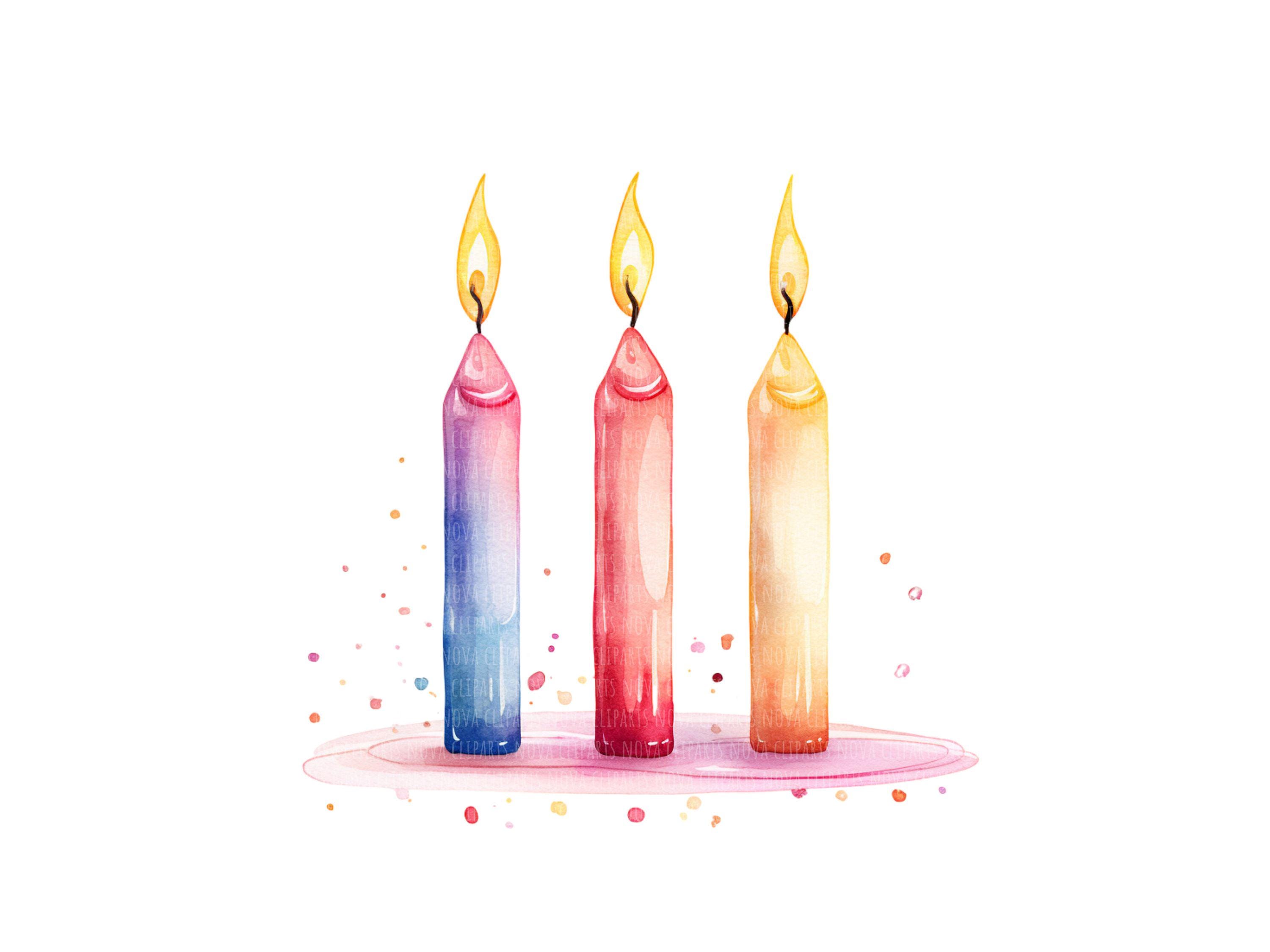 Watercolor Birthday Candle Clipart, Pastel Candles Illustration (JPG ...