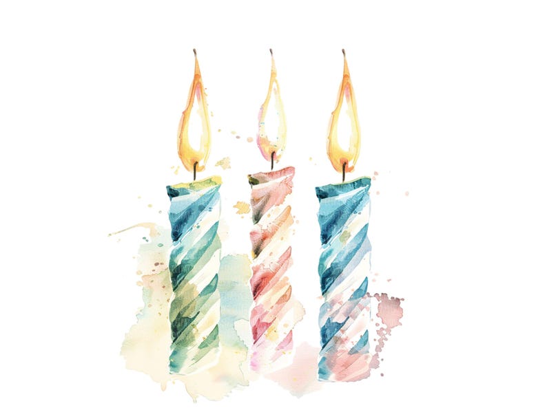 Watercolor Birthday Candle Clipart, Pastel Candles Illustration (JPG ...