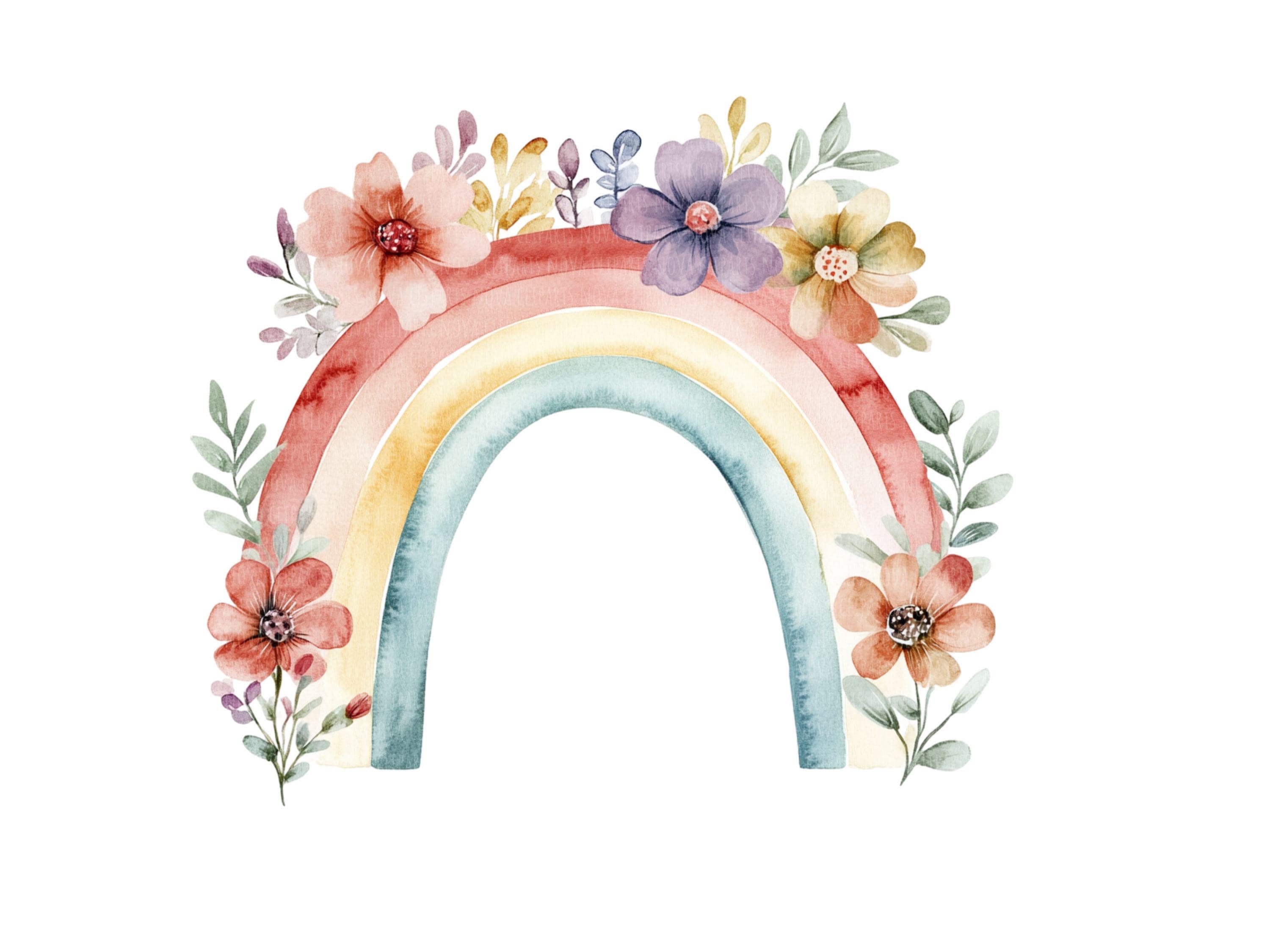 Floral Watercolor Rainbow Clipart, Boho Nursery PNG (digital Download ...