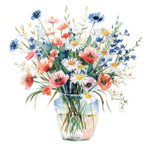 12 PNG, aquarelle fleurs sauvages Vase Clipart - Illustration florale Boho rustique PNG, art botanique, clipart fleur, clipart fleurs sauvages