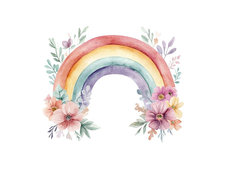 Floral Watercolor Rainbow Clipart, Boho Nursery PNG (digital Download ...