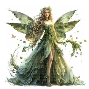 12 JPG, Clipart de fée de la forêt aquarelle, Illustration fantastique, fond blanc, Art magique esprit des bois, Clipart de fée