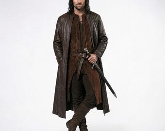 Lord Of The RingsAragorn Inspired Cosplay Costume | Strider Leather Coat with Suede Vest