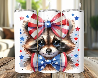 Mapache patriótico PNG: Diseño divertido de sublimación del 4 de julio (vaso/camiseta de 20 oz)