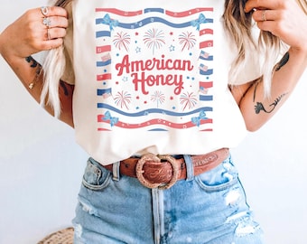 American Honey 4th of July PNG: Patriotic Coquette T-Shirt Design (Digital Download)