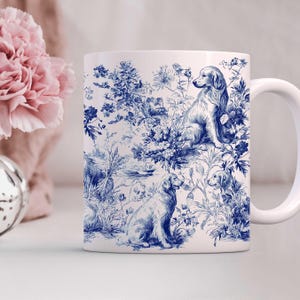 Golden Retriever Toile Coffee Mug French Chateau Dog Lover Gift Blue White Ceramic Cup Vintage Inspired Home Decor