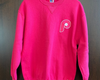 Philadelphia Phillies Mother's Day Custom on Vintage Magenta Russell Crewneck Sweatshirt - Size Large