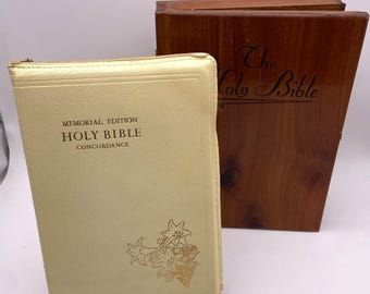 Biblia antigua KJV conmemorativa y caja de madera - Ferrocarril eléctrico de la calle - Fabricada en la Unión - EE. UU.