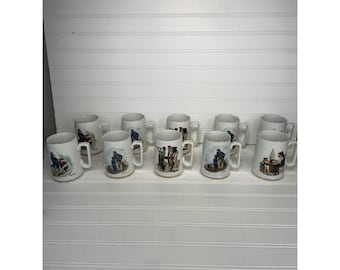 Lot Of 10 Vintage Norman Rockwell Coffee Mugs 1985 Gold Trim Museum Collectible