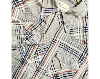 Camisa vaquera vintage Texson Western Wear con botones de presión de 15.5 a 34 pulgadas, cola extralarga para hombre.