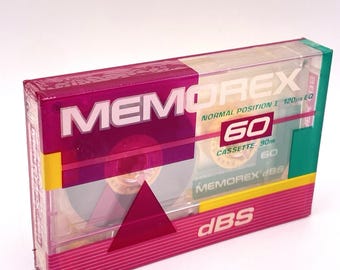 Cinta de casete Memorex dBS-60 retro vintage, cinta mixta de 60 minutos de los años 90, nueva y sellada