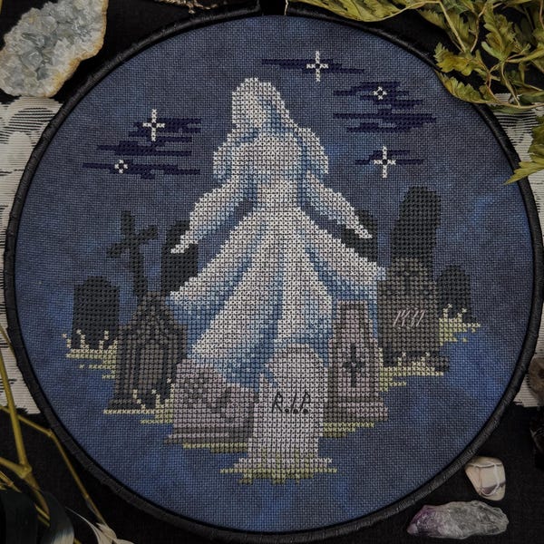 Cemetery Dance Cross Stitch PATTERN | Ghost and tombstones | Gothic Embroidery | PDF Download