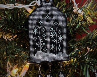 Snowy Window Ornament PATTERN | Gothic Christmas | Yuletide and Holiday Embroidery | PDF Download