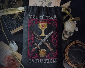 Trust Your Intuition Cross Stitch PATTERN | Tarot Drawstring Bag | Witchy Embroidery | PDF Download