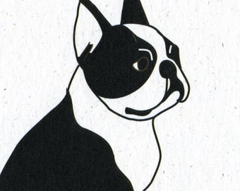 Illustrated Boston Terrier Blank Greetings Card