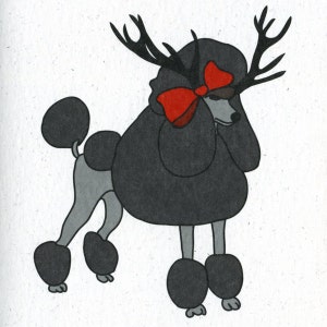 Illustrierte Deer schwarzen Pudel leere Grußkarte