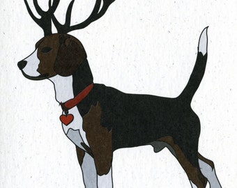 Illustrated Deer Beagle Blank Card