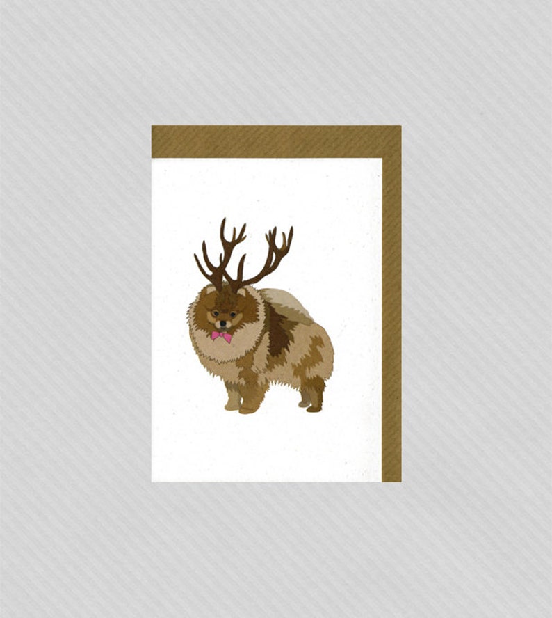 Illustrated Deer Pomeranian Blank Card image 2