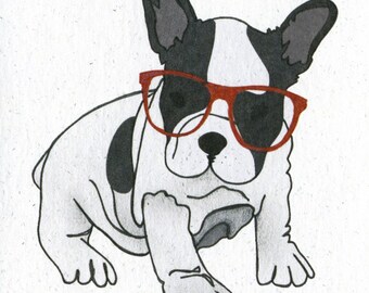 Illustrated French Bulldog Puppy Blank Greetings Card