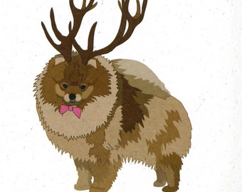 Illustrated Deer Pomeranian Blank Card