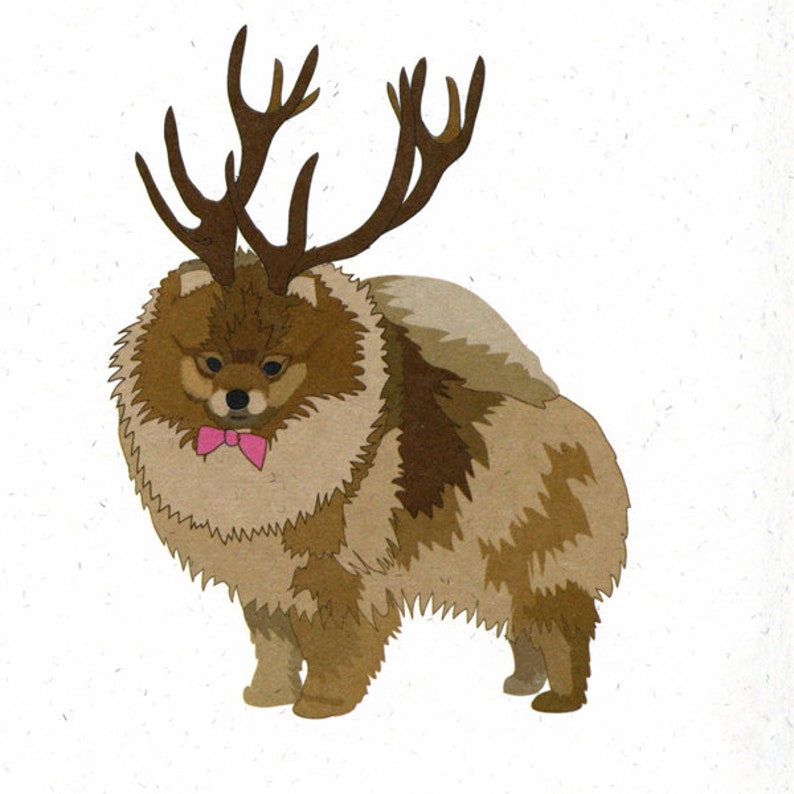 Illustrated Deer Pomeranian Blank Card image 1