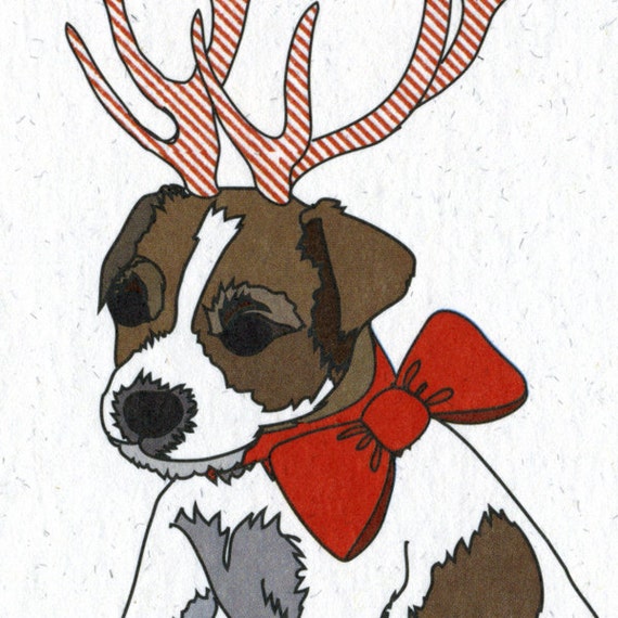 Illustrated Deer Jack Russell Pup Blank Greetings Card Etsy