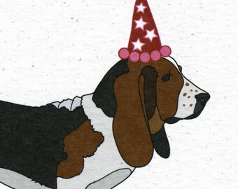 Illustrated Basset Hound Blank Greetings Card