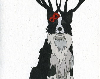 Illustrated Deer Collie Blank Card