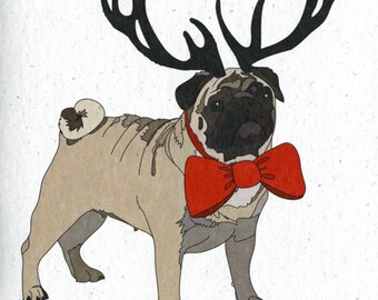 Illustrated Deer Pug Blank Card