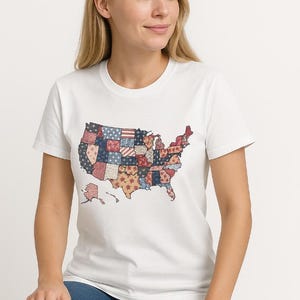 Patriotisches USA-Karten-T-Shirt, Unisex-Baumwollshirt, Americana-Grafik-T-Shirt, Perfekt für den Sommer, Feierlichkeiten zum 4. Juli, Geschenkidee