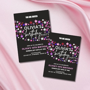 Modèle d'invitation d'anniversaire à paillettes esthétiques Olivia Rodrigo Y2K