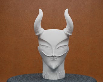 3D Printed Devil Bust | Gothic Demon Sculpture | Horned Fantasy Art Home Decor