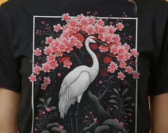 Japanisches Kranich-Kunst-T-Shirt: Harajuku Streetwear-Grafik-T-Shirt