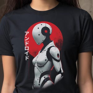 Cyberpunk Android Japanese TShirt Graphic Tees Japan Harajuku Robot Mens Tee Streetwear Crewneck