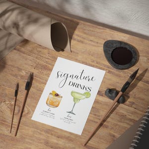 Signature Drinks Wedding Sign – Printable Cocktail Bar Sign, Wedding Reception Decor, Drink Menu Sign, Instant Download