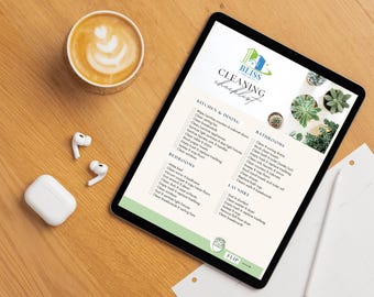 Liste de contrôle pour le nettoyage de la maison | Modèle de toile modifiable | Programme de nettoyage de la maison imprimable