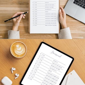 May include: A white sheet of paper with the word "Processional" at the top. The paper is divided into columns with the headings "Name" and "Officiant". The sheet is on a clipboard.