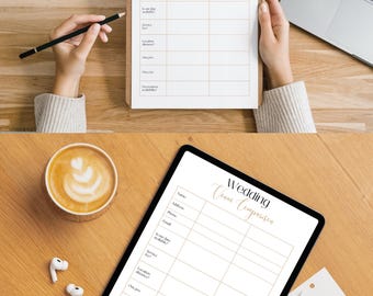 Arbeitsblatt zum Vergleich der Hochzeitsorte • Verfolge Orte, Kosten & Ausstattung • Sofortiger Download