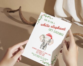 White Elephant Gift Exchange Invitation | Holiday Party Invite | Editable Template | Instant Download