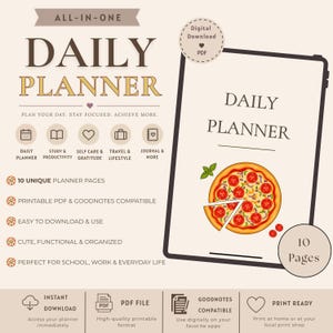 Aesthetic Daily Planner Printable PDF, Digital Planner for iPad GoodNotes, Productivity Planner, Undated Organizer, Cute Planner