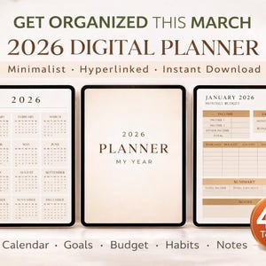 2026 Digital Planner for Goodnotes iPad & Android – Aesthetic Minimalist Daily Journal – Hyperlinked Academic Planner 2026, Mid-Year Reset T