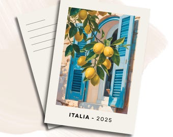 Italia Lemon Postcard - A6 Art Print - Dreamy Mediterranean Scene - Printed in the UK - Free UK Shipping