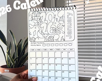 2026 Colorable Calendar & Habit Tracker | Hand-Bound Planner | Cozy Coloring Calendar | Hueful Beginnings