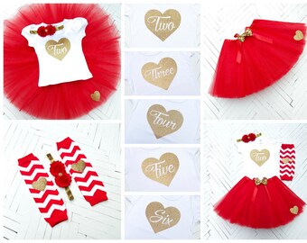 Red and Gold Birthday Outfit Girl, Birthday Shirt, Two, Three, Four, Five, Six, Tutu Set, Party Outfit, Toddler, Tutu, Headband, Leg warmers