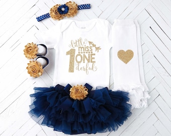 Navy and Gold Birthday Outfit, 1st Birthday Girl Outfit, First Birthday Bodysuit, Cake Smash, Photo Prop, Navy Tutu Bloomer, Birthday Set